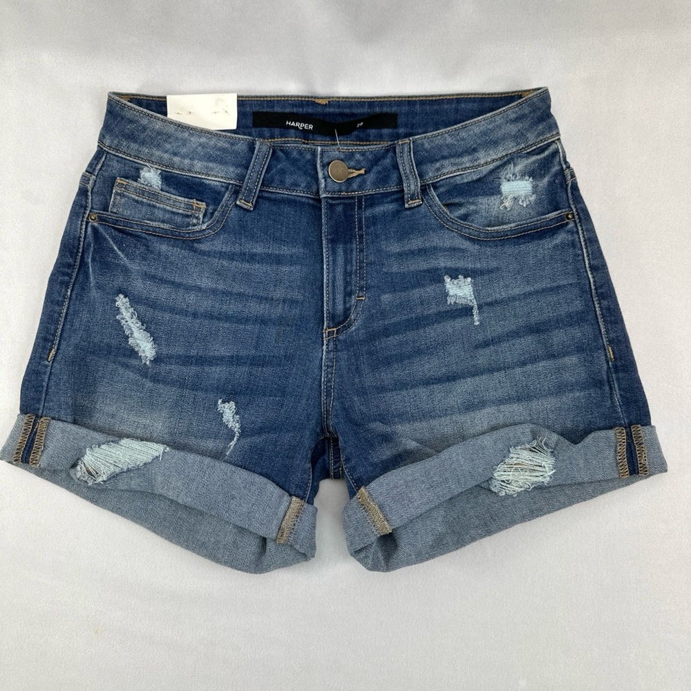 Francesca’s Mid Rise Moto Skinny Stretch Denim Shorts